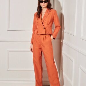 Cropped Orange Blazer & High-Rise Wide-Leg Pants Set